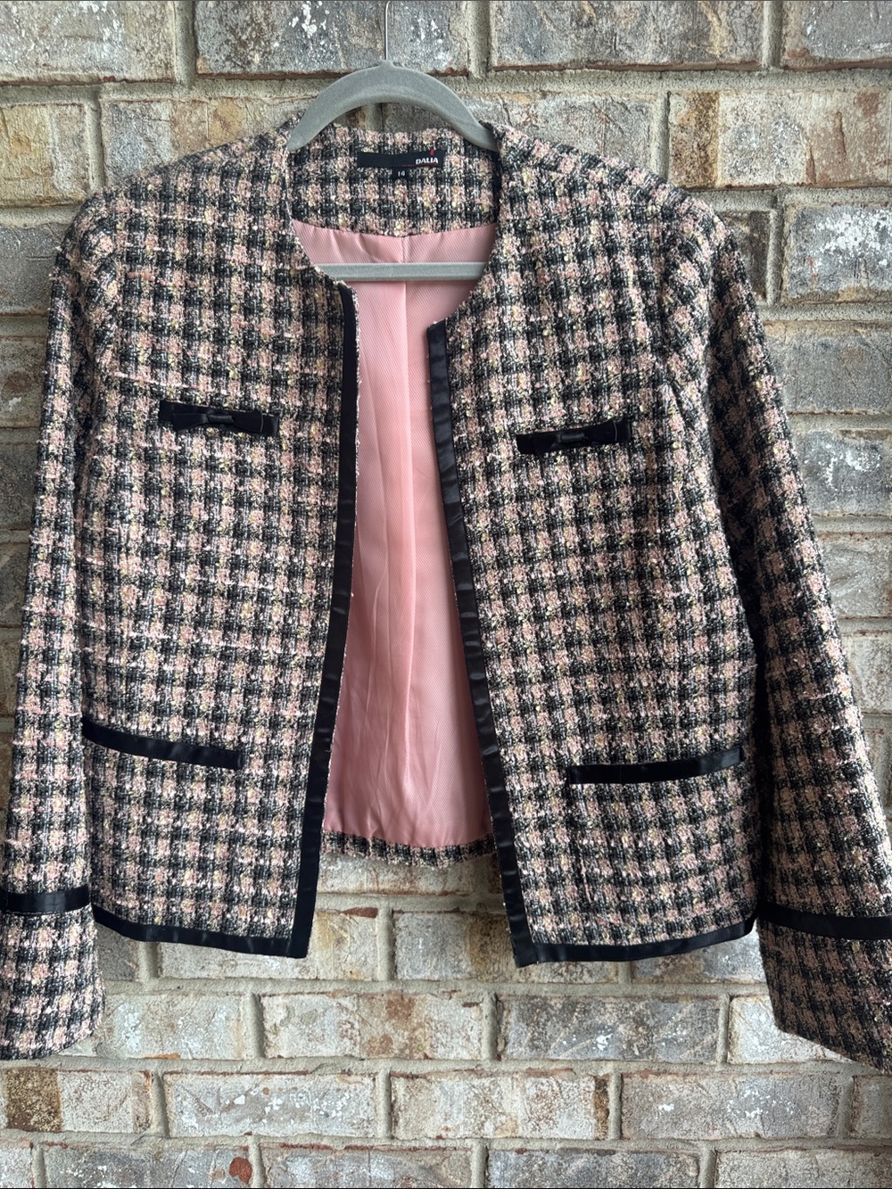Vintage Dalia Pink and Black Tweed Bouclé Blazer fully lined